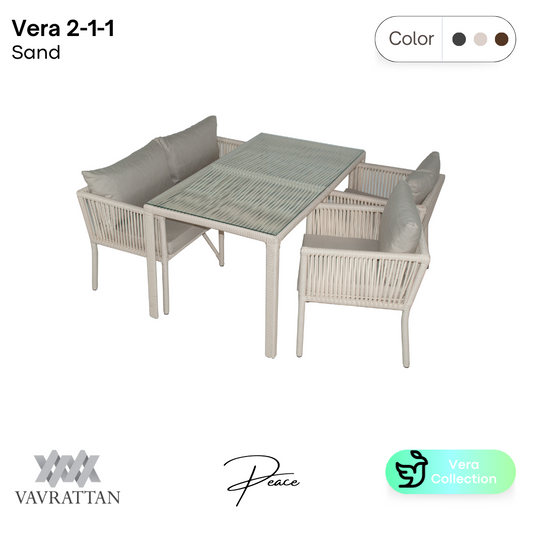 Vera 2+1+1 Rattan Bahçe Balkon Yemek Takımı - Kum - VAVRATTAN