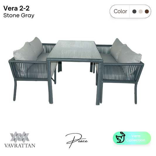 Vera 2+2 Rattan Bahçe Balkon Yemek Takımı - Taş Gri - VAVRATTAN