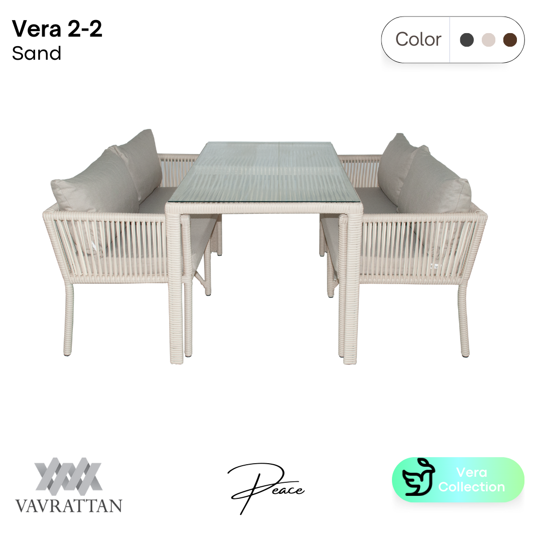 Vera 2+2 Rattan Bahçe Balkon Yemek Takımı - Kum - VAVRATTAN