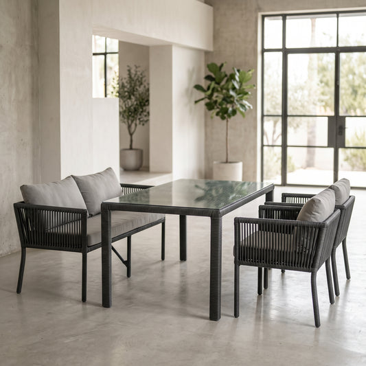 Vera 2+1+1 Rattan Bahçe Balkon Yemek Takımı - Taş Gri